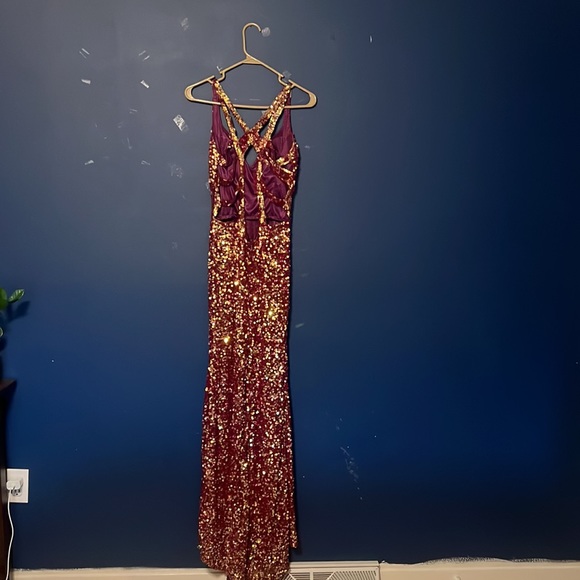 Champagne and maroon prom / ball dress - Picture 2 of 14